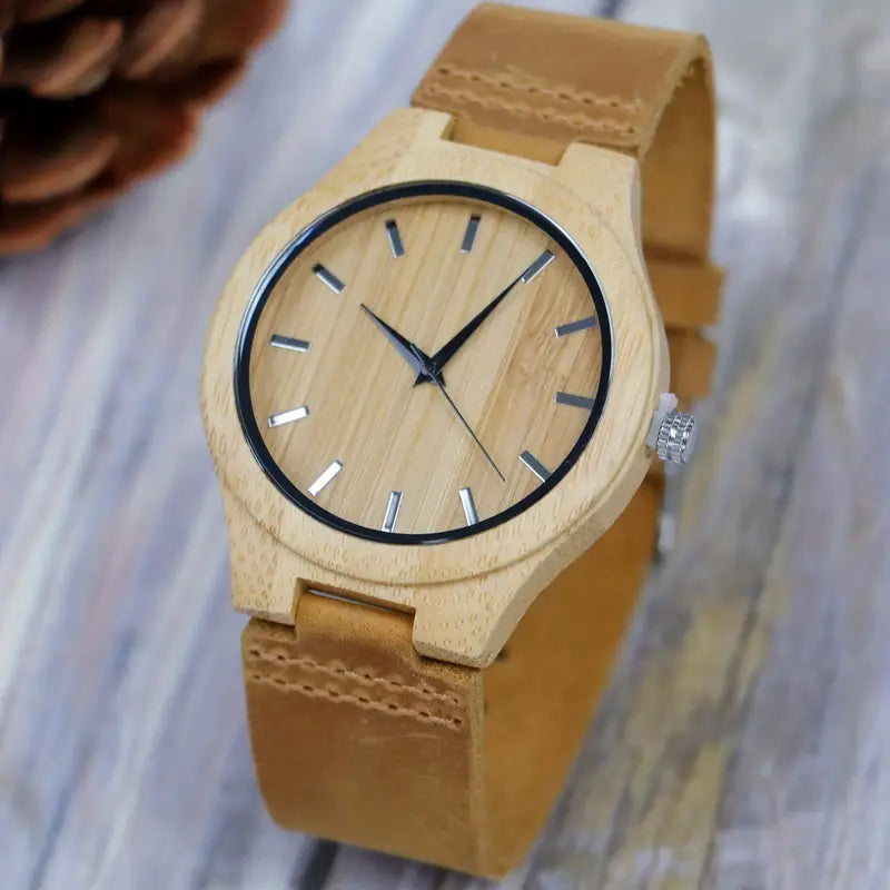 🕰️✨ Men’s Carbon Fiber-Style Bamboo Watch – Luxury Golden & Black Analog Quartz Timepiece for Every Occasion 🌟